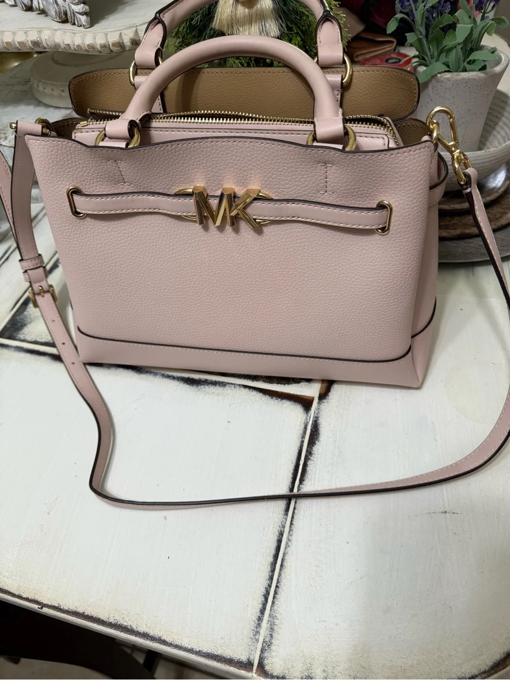 Michael Kors Hamilton Legacy Blush Pink Pebbled Leather Satchel Crossbody